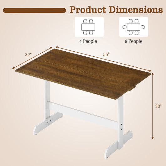 55 Inch Dining Table for 4-6 People Rectangular Kitchen Table with Solid Wood Trestle Base-Walnut W2B