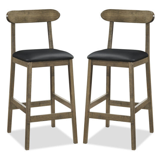 Set of 2 Bar Stools Upholstered with Rubber Wood Legs and Footrests-Oak W2B
