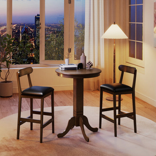 Set of 2 Bar Stools Upholstered with Rubber Wood Legs and Footrests-Oak W2B