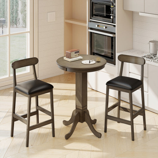 Set of 2 Bar Stools Upholstered with Rubber Wood Legs and Footrests-Oak W2B