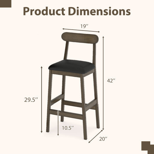 Set of 2 Bar Stools Upholstered with Rubber Wood Legs and Footrests-Oak W2B