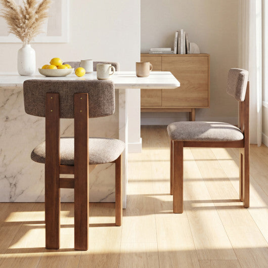 Upholstered Rubber Wood Dining Chairs Set of 2 with Curved Backrest-Walnut W2B