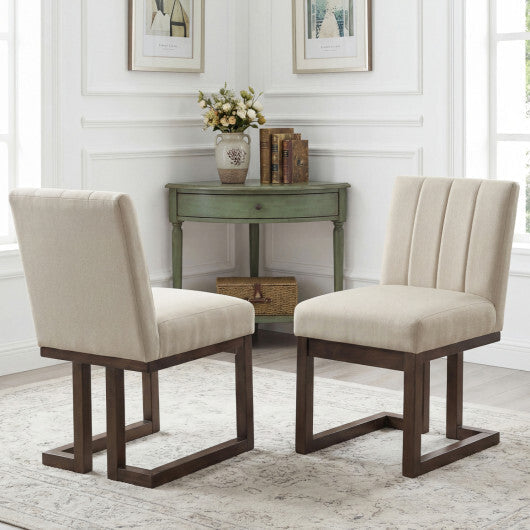 Modern Farmhouse Fabric Dining Chairs Set of 2 with 5.5" Thickened Padded Seat-Walnut W2B
