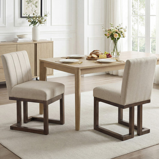 Modern Farmhouse Fabric Dining Chairs Set of 2 with 5.5" Thickened Padded Seat-Walnut W2B