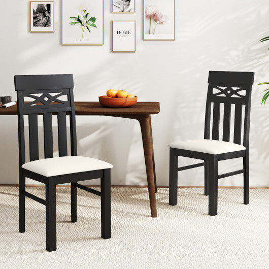 Dining Chairs Set of 2 High Back Dining Room Chairs with Padded Seat and Rubber Wood Frame-Black W2B