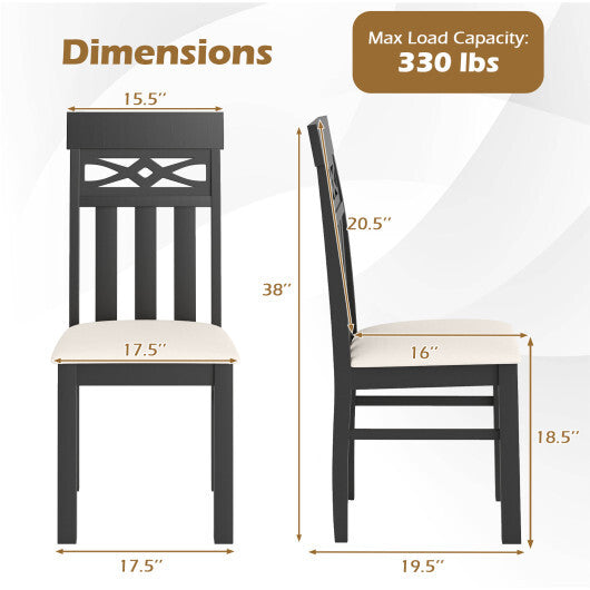 Dining Chairs Set of 2 High Back Dining Room Chairs with Padded Seat and Rubber Wood Frame-Black W2B