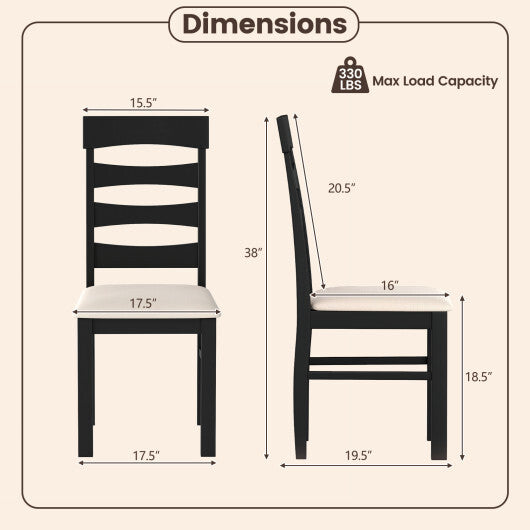 High Back Dining Room Chairs Set of 2 with Padded Seat-Black W2B