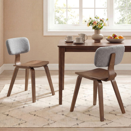 Set of 2 Rubber Wood Dining Room Chairs with Teddy Velvet Padded Backrest-Walnut W2B