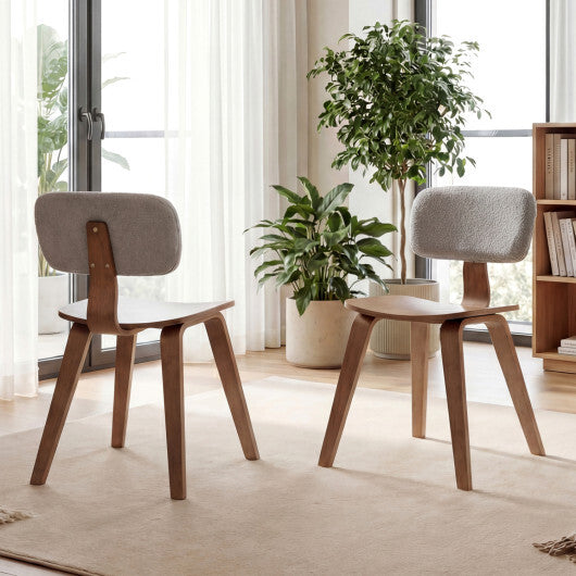 Set of 2 Rubber Wood Dining Room Chairs with Teddy Velvet Padded Backrest-Walnut W2B