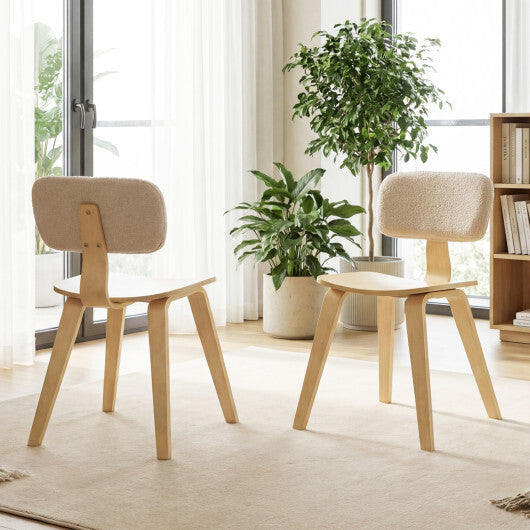 Set of 2 Rubber Wood Dining Room Chairs with Teddy Velvet Padded Backrest-Walnut W2B