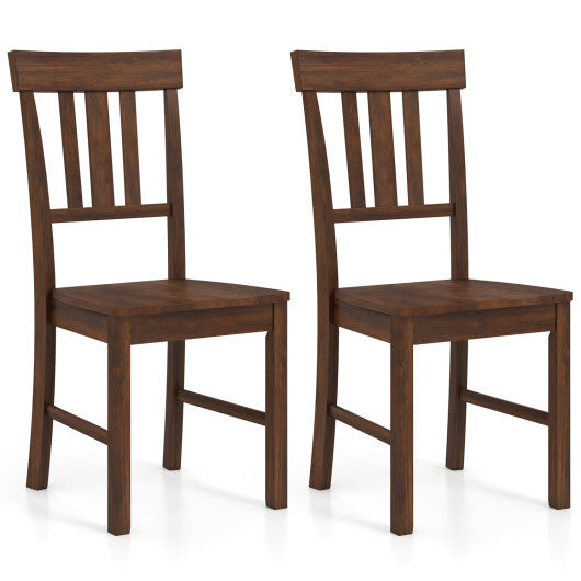 Rubber Wood Dining Chairs Set of 2 with High Slat Backrests-Brown W2B