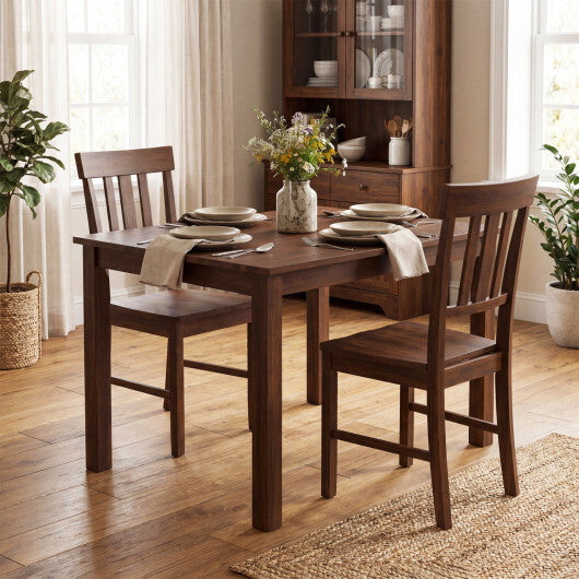 Rubber Wood Dining Chairs Set of 2 with High Slat Backrests-Brown W2B