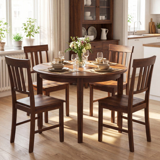 Rubber Wood Dining Chairs Set of 2 with High Slat Backrests-Brown W2B