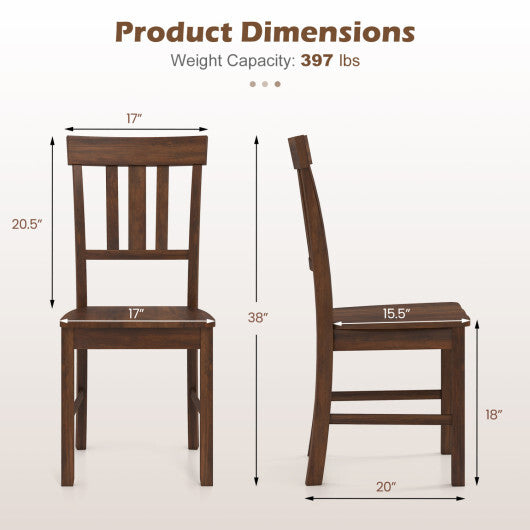 Rubber Wood Dining Chairs Set of 2 with High Slat Backrests-Brown W2B