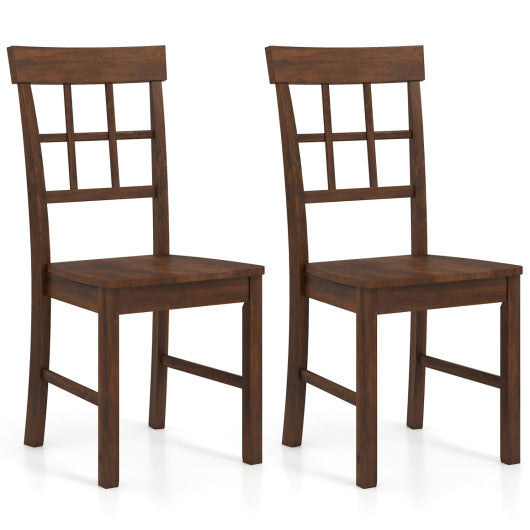 Rubber Wood Dining Chairs Set of 2 with High Backrests-Brown W2B