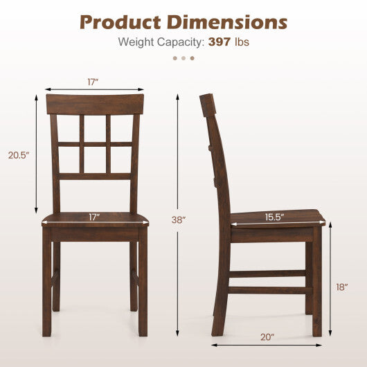 Rubber Wood Dining Chairs Set of 2 with High Backrests-Brown W2B