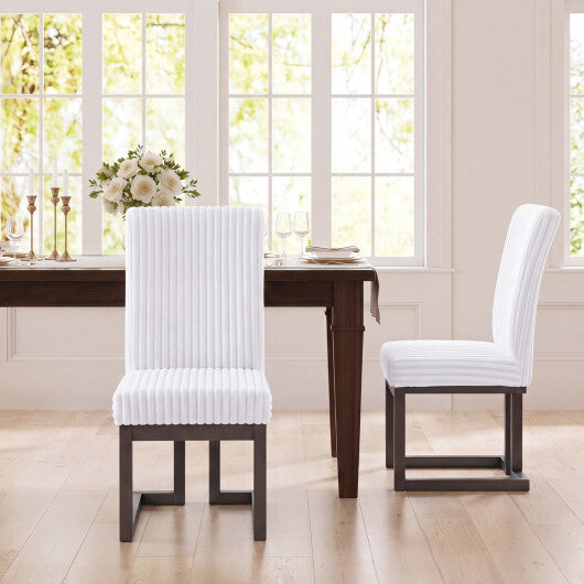 Upholstered Dining Chairs Set of 2 with Rubber Wood Legs and Padded Seat for Dining Room-White W2B