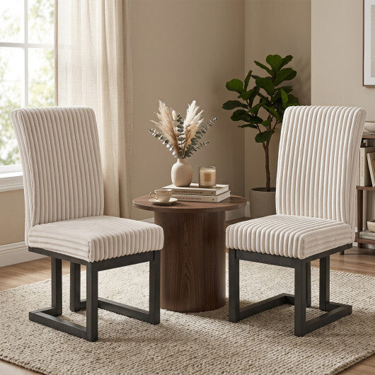 Upholstered Dining Chairs Set of 2 with Rubber Wood Legs and Padded Seat for Dining Room-White W2B