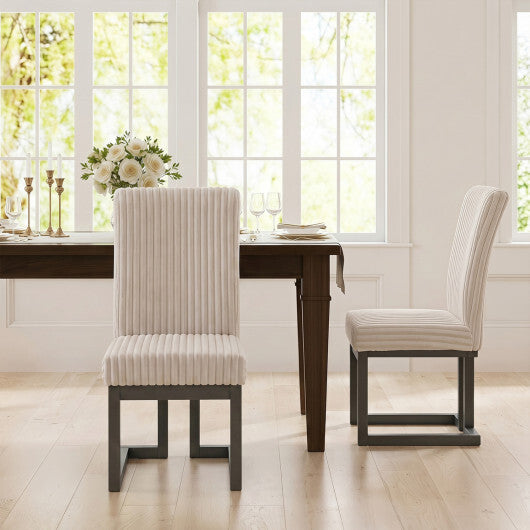 Upholstered Dining Chairs Set of 2 with Rubber Wood Legs and Padded Seat for Dining Room-White W2B