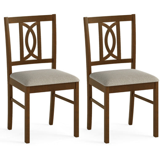 Dining Chairs Set of 2 Rubber Wood Dining Room Chairs with Hollowed Backrest-Walnut W2B