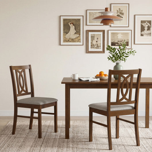 Dining Chairs Set of 2 Rubber Wood Dining Room Chairs with Hollowed Backrest-Walnut W2B
