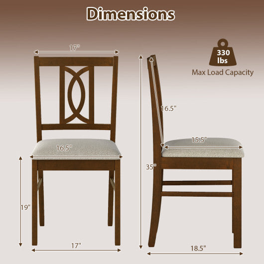Dining Chairs Set of 2 Rubber Wood Dining Room Chairs with Hollowed Backrest-Walnut W2B
