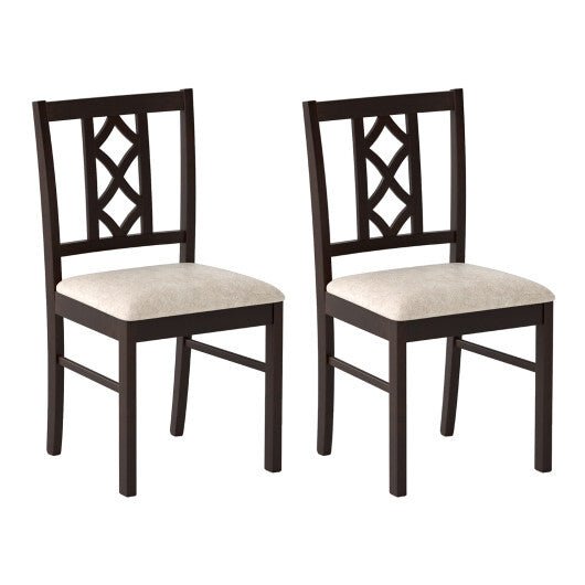 Dining Room Chairs Set of 2 Rubber Wood Dining Chairs with Hollowed Backrest-Brown W2B