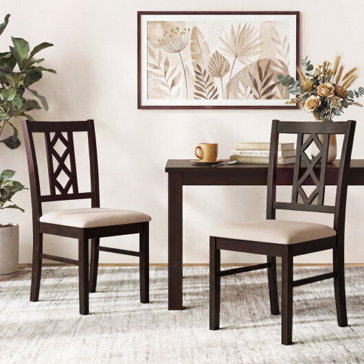 Dining Room Chairs Set of 2 Rubber Wood Dining Chairs with Hollowed Backrest-Brown W2B