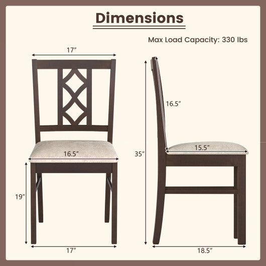 Dining Room Chairs Set of 2 Rubber Wood Dining Chairs with Hollowed Backrest-Brown W2B