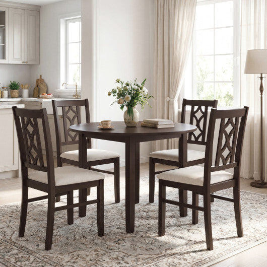 Dining Room Chairs Set of 2 Rubber Wood Dining Chairs with Hollowed Backrest-Brown W2B