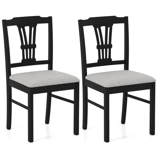Wooden Dining Chairs Set of 2 Upholstered Kitchen Chairs with Solid Rubber Wood Frame-Gray W2B