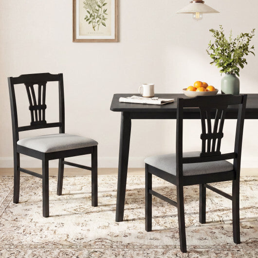 Wooden Dining Chairs Set of 2 Upholstered Kitchen Chairs with Solid Rubber Wood Frame-Gray W2B