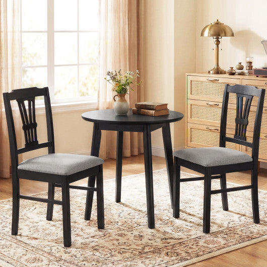 Wooden Dining Chairs Set of 2 Upholstered Kitchen Chairs with Solid Rubber Wood Frame-Gray W2B