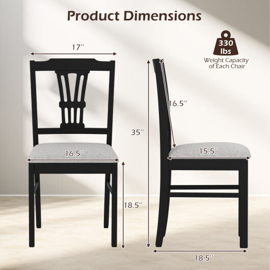 Wooden Dining Chairs Set of 2 Upholstered Kitchen Chairs with Solid Rubber Wood Frame-Gray W2B