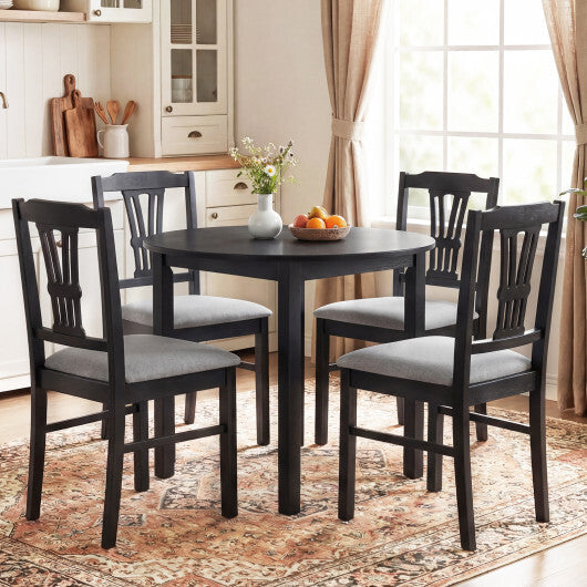 Wooden Dining Chairs Set of 2 Upholstered Kitchen Chairs with Solid Rubber Wood Frame-Gray W2B