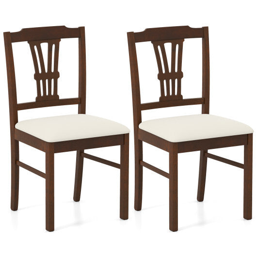 Wooden Dining Chairs Set of 2 Upholstered Kitchen Chairs with Solid Rubber Wood Frame-Gray W2B