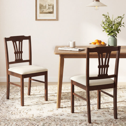 Wooden Dining Chairs Set of 2 Upholstered Kitchen Chairs with Solid Rubber Wood Frame-Gray W2B