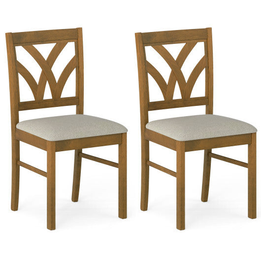 Set of 2 Wooden Dining Chairs Upholstered with Hollowed Backrest and Soft Padded Seat-Oak W2B
