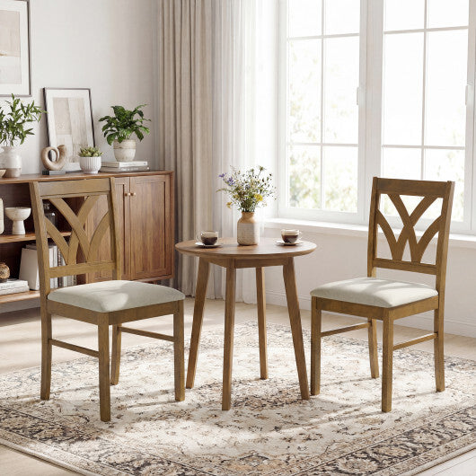 Set of 2 Wooden Dining Chairs Upholstered with Hollowed Backrest and Soft Padded Seat-Oak W2B