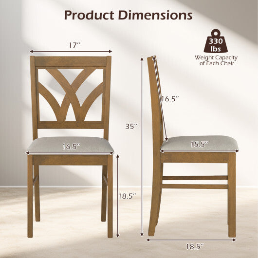 Set of 2 Wooden Dining Chairs Upholstered with Hollowed Backrest and Soft Padded Seat-Oak W2B