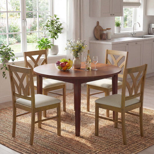 Set of 2 Wooden Dining Chairs Upholstered with Hollowed Backrest and Soft Padded Seat-Oak W2B