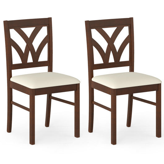 Set of 2 Wooden Dining Chairs Upholstered with Hollowed Backrest and Soft Padded Seat-Oak W2B