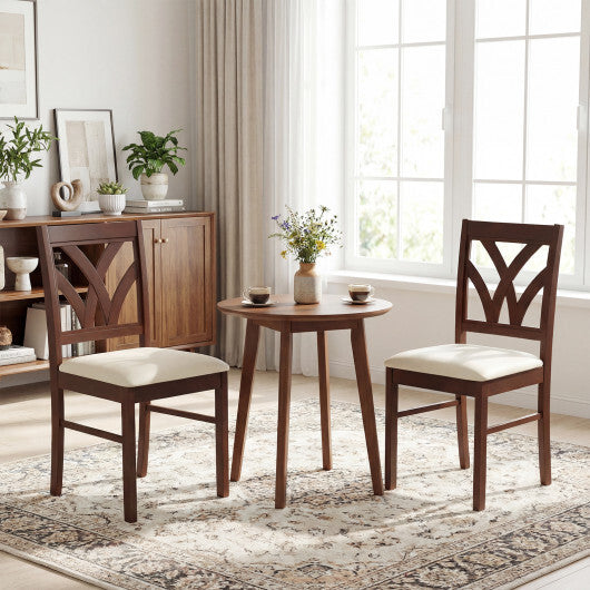 Set of 2 Wooden Dining Chairs Upholstered with Hollowed Backrest and Soft Padded Seat-Oak W2B