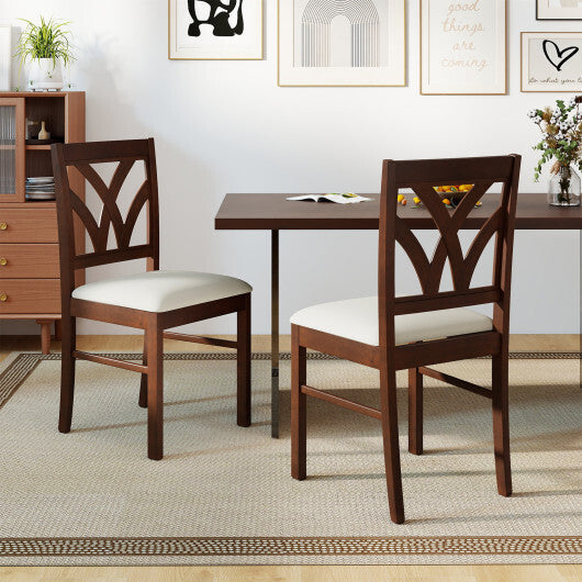 Set of 2 Wooden Dining Chairs Upholstered with Hollowed Backrest and Soft Padded Seat-Oak W2B
