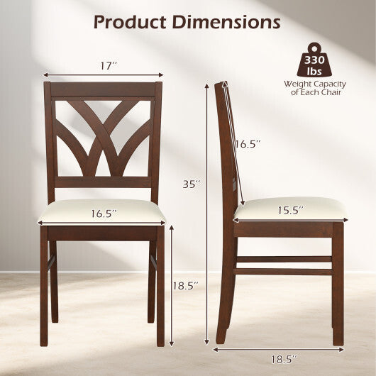 Set of 2 Wooden Dining Chairs Upholstered with Hollowed Backrest and Soft Padded Seat-Oak W2B