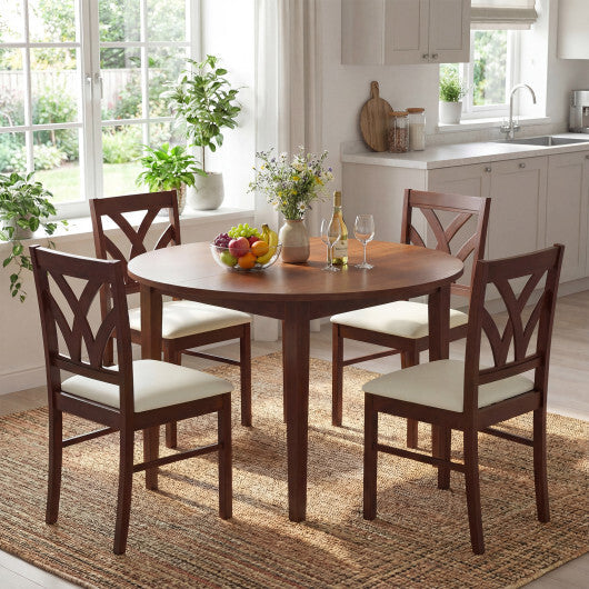 Set of 2 Wooden Dining Chairs Upholstered with Hollowed Backrest and Soft Padded Seat-Oak W2B
