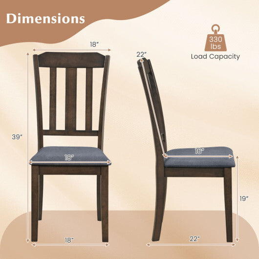 Set of 2 Rubber Wood Dining Room Chairs with Comfortable Backrest-Brown W2B