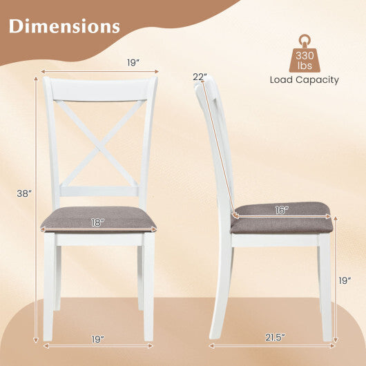 Dining Chairs Set of 2 Rubber Wood Dining Room Chairs with Comfortable Backrest and Padded Seat-White W2B