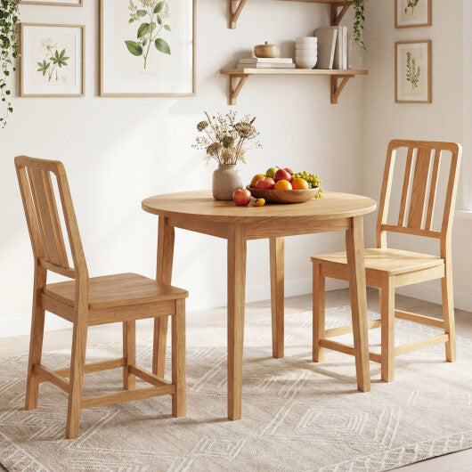 Rubber Wood Dining Chairs Set of 2 with Hollowed Backrest-Natural W2B