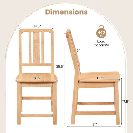 Rubber Wood Dining Chairs Set of 2 with Hollowed Backrest-Natural W2B